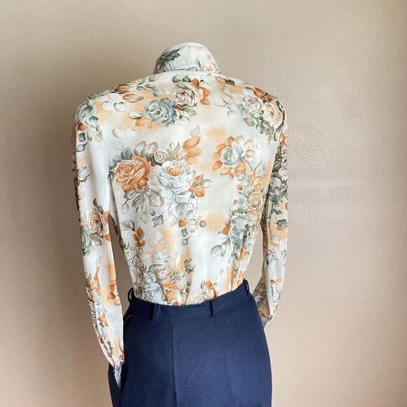 Vintage By Bogart of Texas Size 14 Floral Women's Blouse Pointy Collar Peachy - Picture 3 of 10